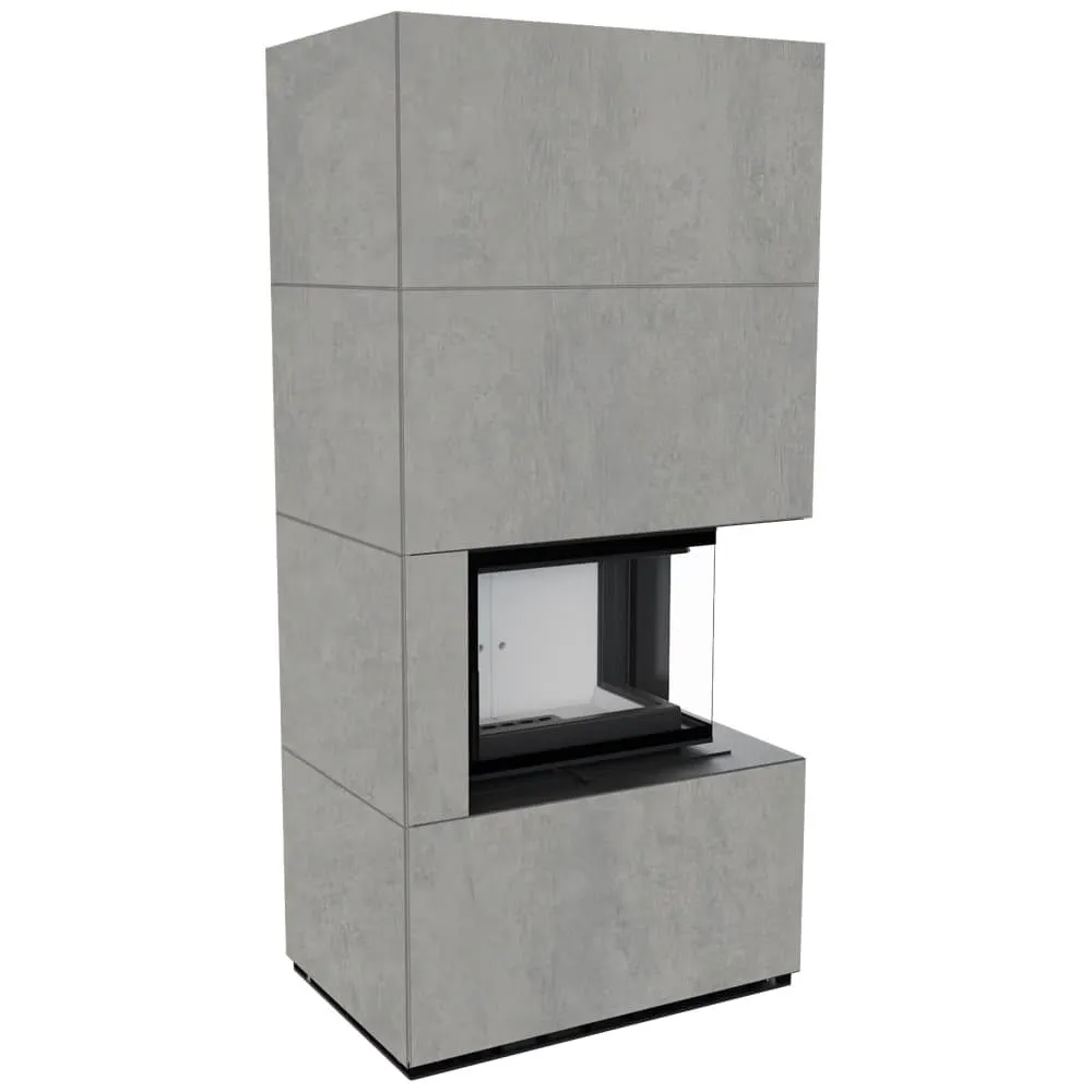 Камін Kratki FLOKI BOX правий 8 kW Ø 160 в обудові з керамограніту CEMENTO GRIGIO BOCCIARDATA