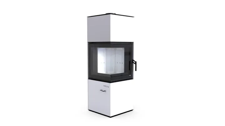 Польская печь на дровах до 90 м² стальная Defro Home QUADROOM белая 9 кВт (1400х472х472 мм)