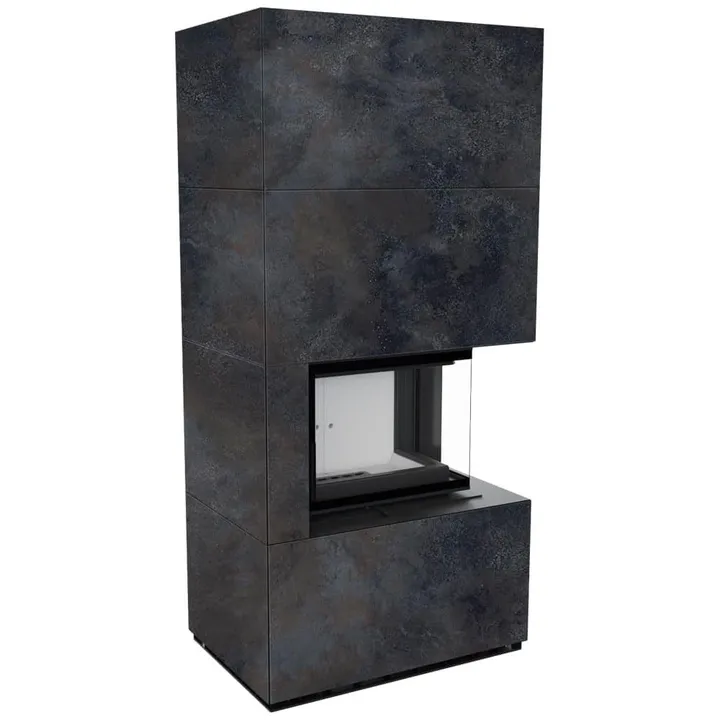 Камін Kratki FLOKI BOX правий 8 kW Ø 160 в обудові з керамограніту OSSIDO NERO