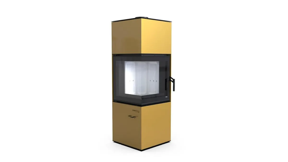 Польская печь на дровах до 90 м² стальная Defro Home QUADROOM Золотой 9 кВт 1400х472х472 мм