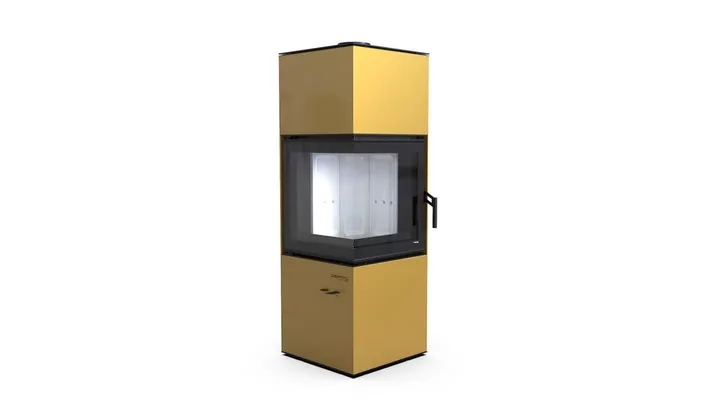Польская печь на дровах до 90 м² стальная Defro Home QUADROOM Золотой 9 кВт 1400х472х472 мм