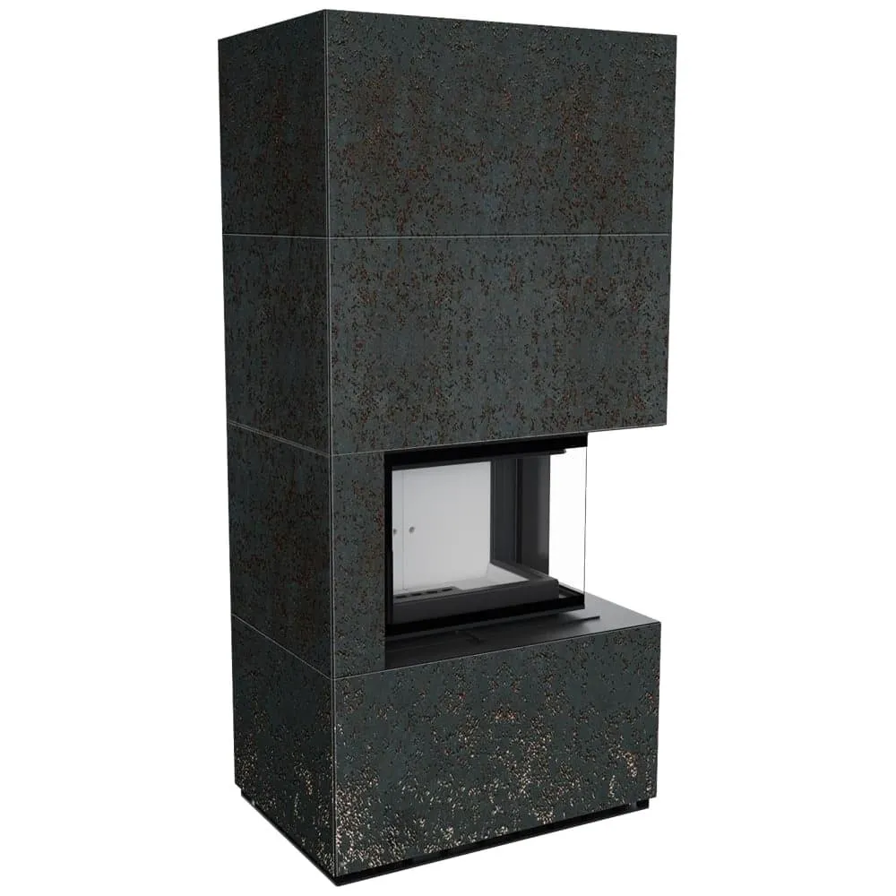 Камін Kratki FLOKI BOX правий 8 kW Ø 160 в обудові з керамограніту OXIDE NERO