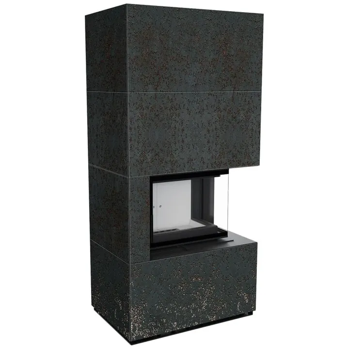 Камін Kratki FLOKI BOX правий 8 kW Ø 160 в обудові з керамограніту OXIDE NERO