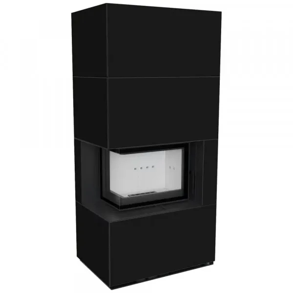 Камін Kratki FLOKI BOX лівий 8 kW Ø 160 в обудові з керамограніту NERO ASSOLUTO