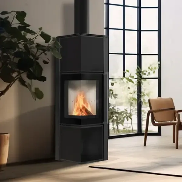 Стальная печь-камин Kratki TORA/M 8 KW Ø 150 керамогранит Nero Assoluto