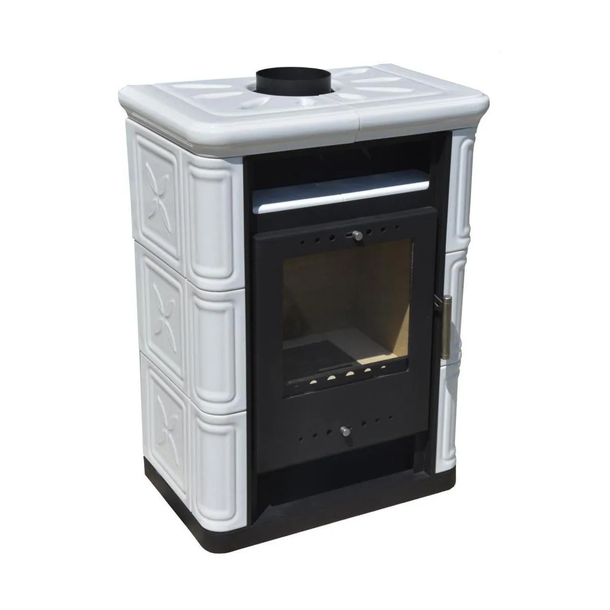 Польская кафельная печь на дровах до 60 м² стальная Nordflam ARTA White 6 кВт 650х397х846 мм