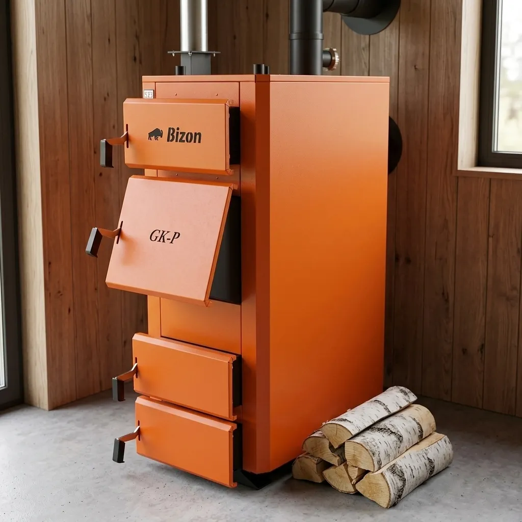 Котел твердопаливний до 100 м² Bizon GK-P 10 кВт з регулятором, сталь 6 мм