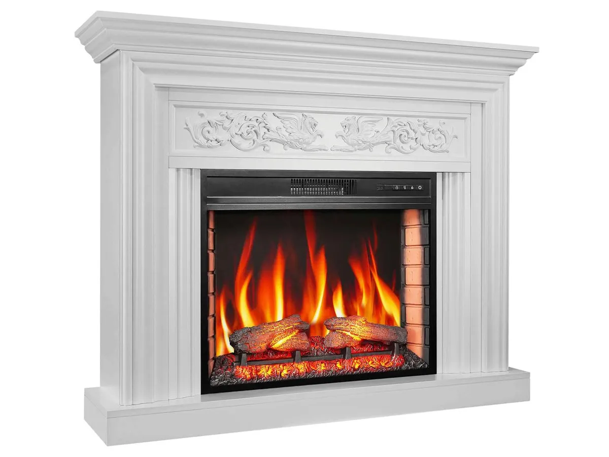 Каминокомплект ArtiFlame Monferrato AF28S белый с обогревом и звуком горения огня