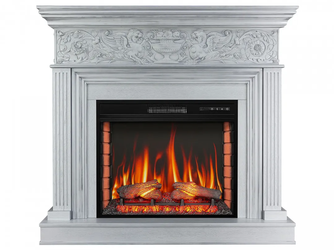 Камінокомплект ArtiFlame Residence AF28S білий дуб б'янко, патина срібло (127 х 115.8 х 38 см) зі звуком