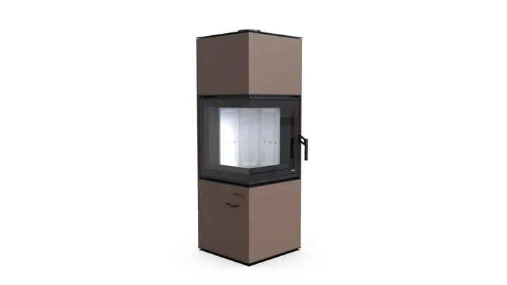 Польская печь на дровах до 90 м² стальная Defro Home QUADROOM коричневая 9 кВт (1400х472х472 мм)