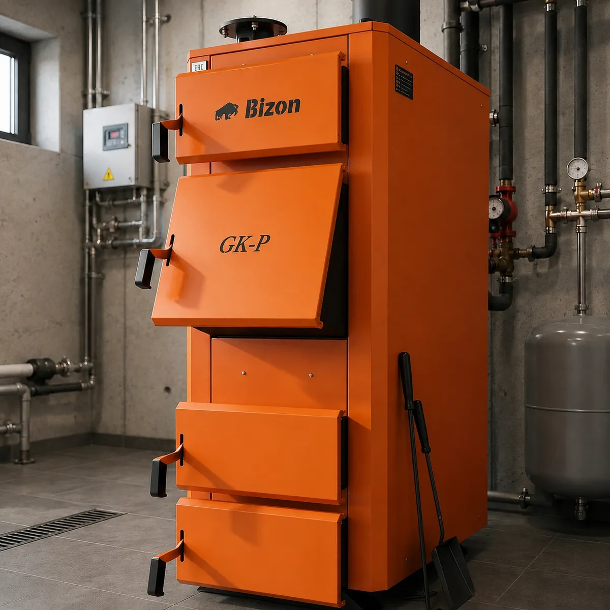 Котел твердопаливний до 1000 м² Bizon GK-P 100 кВт з автоматикою, сталь 6 мм