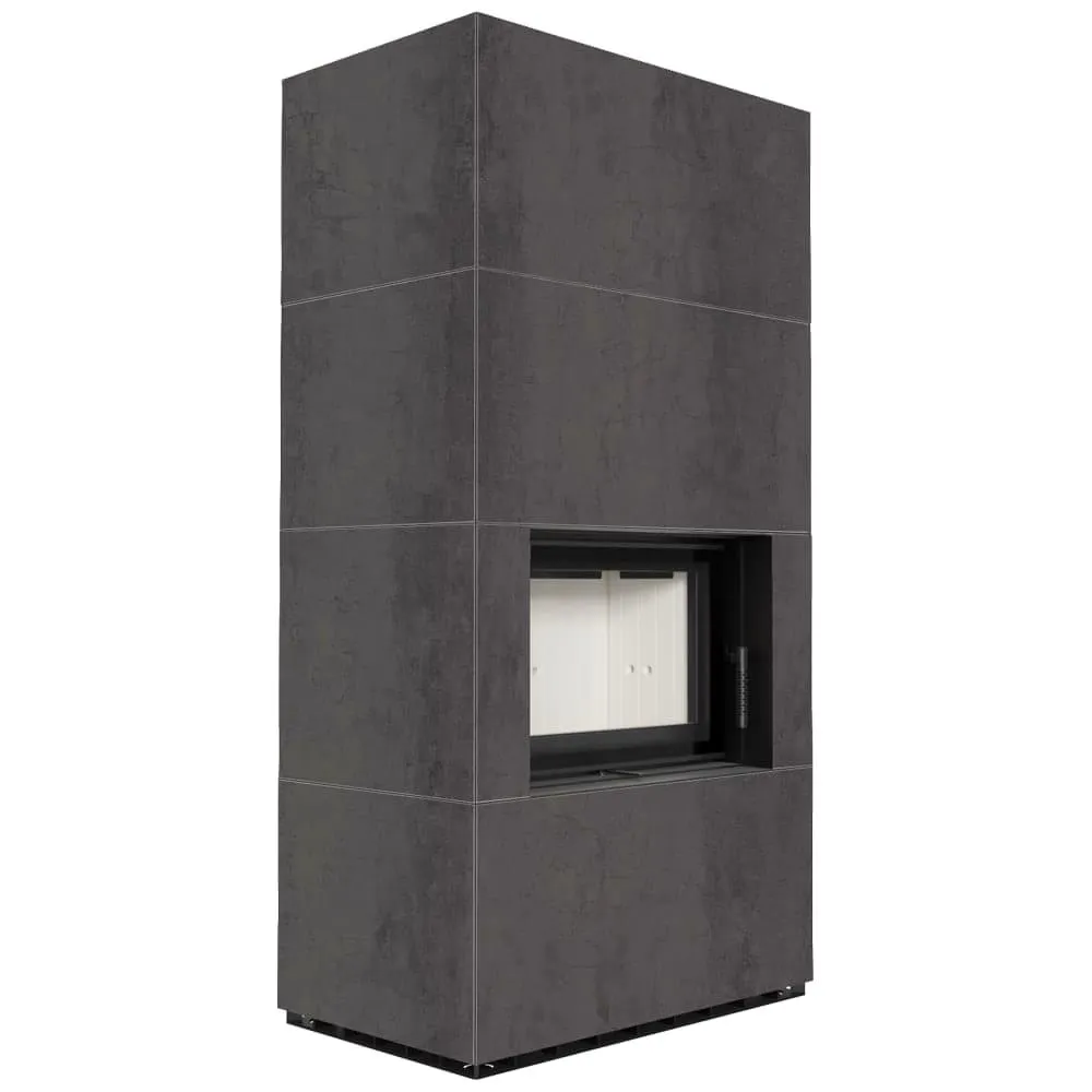Камін Kratki FLOKI BOX 8 kW Ø 160 в обудові з керамограніту ATURALI PIETRA DI SAVOIA ANTRANCITE BOCCIARDATA