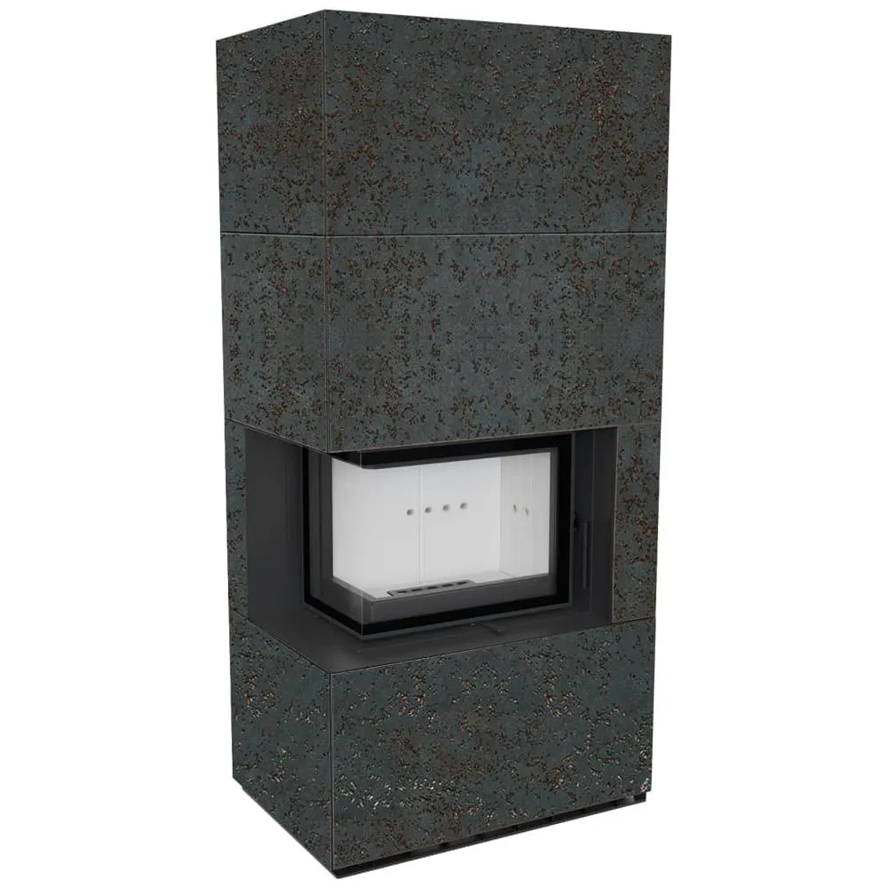 Камін Kratki FLOKI BOX лівий 8 kW Ø 160 в обудові з керамограніту OXIDE NERO