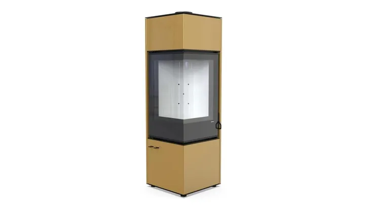 Польська піч на дровах до 90 м² сталева Defro Home QUADROOM LONG Золотий 9 кВт 1450х450х450 мм