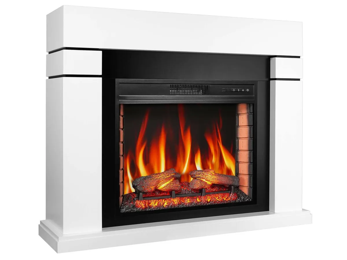 Камінокомплект ArtiFlame Lindos AF28S білий з обігрівом і звуком горіння вогню