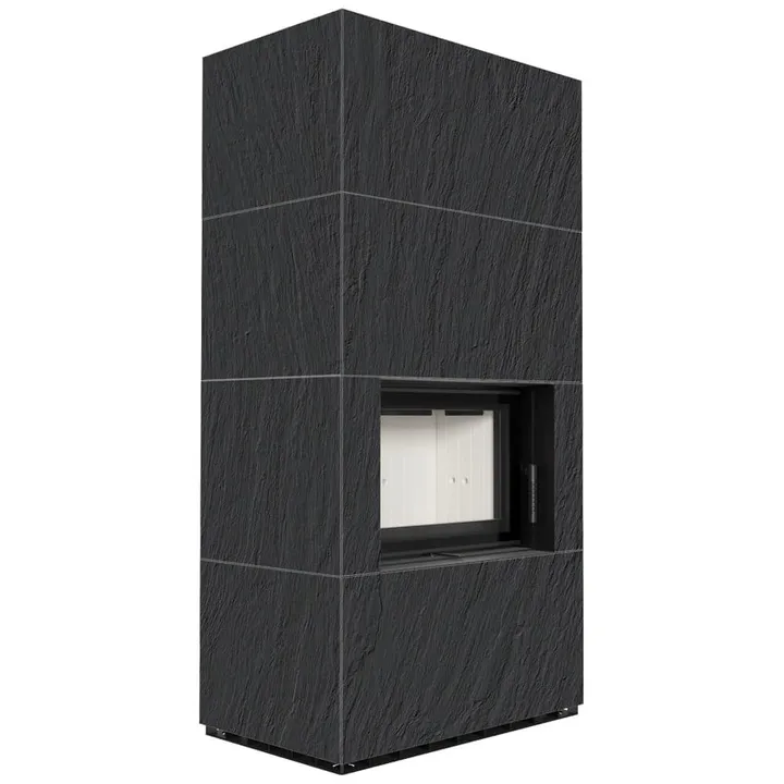 Камін Kratki FLOKI BOX 8 kW Ø 160 в обудові з керамограніту NATURALI ARDESIA NERO A SPACCO