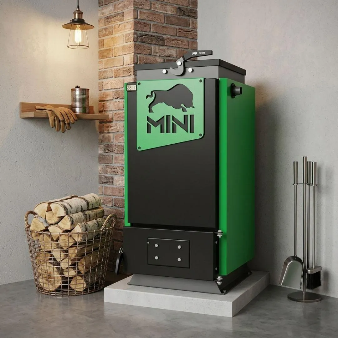 Котел твердотопливный шахтный до 100 м² Zubr Mini 10 кВт тривалого горіння для опалення будинку, дачі, гаража або виробництва
