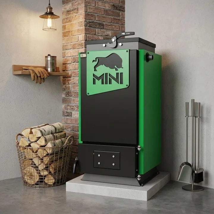 Котел твердотопливный шахтный до 100 м² Zubr Mini 10 кВт длительного горения для отопления дома, дачи, гаража или производства