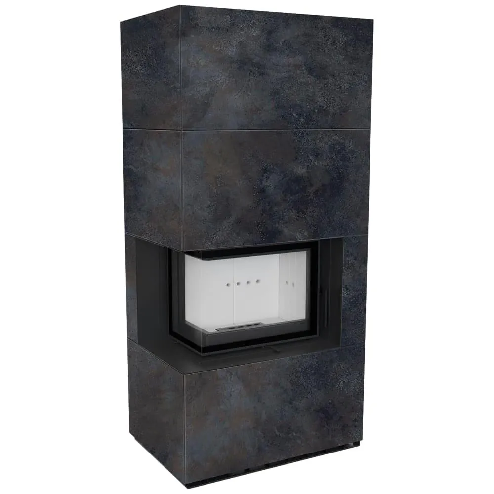 Камін Kratki FLOKI BOX лівий 8 kW Ø 160 в обудові з керамограніту OSSIDO NERO