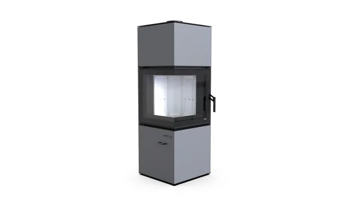 Польская печь на дровах до 90 м² стальная Defro Home QUADROOM серая 9 кВт (1400х472х472 мм)