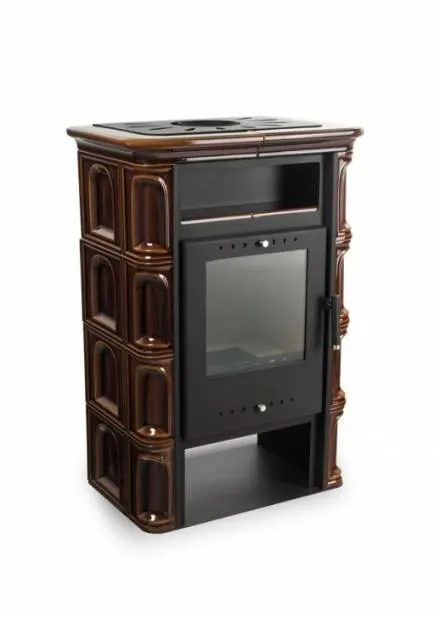 Польская кафельная печь на дровах до 60 м² стальная Nordflam CORIA Brown 6 кВт 653х400х956 мм