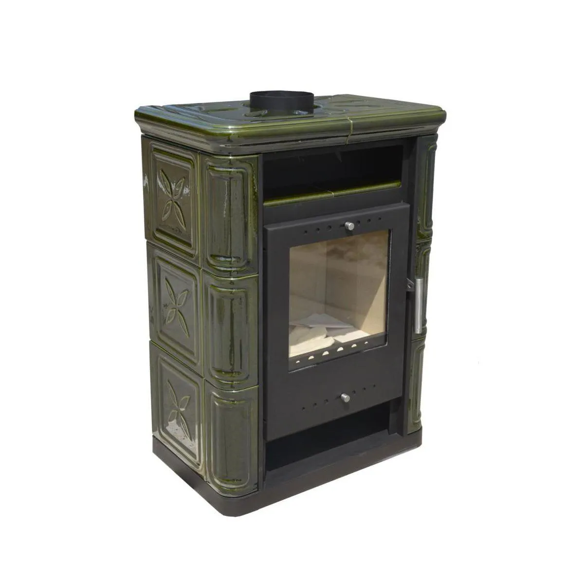 Польська кахельна піч на дровах до 60 м² сталева Nordflam ARTA Green 6 кВт 650х397х846 мм