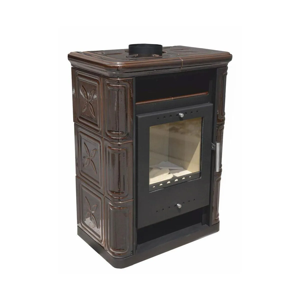 Польська кахельна піч на дровах до 60 м² сталева Nordflam ARTA Brown 6 кВт 650х397х846 мм
