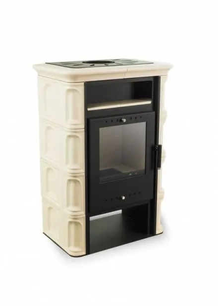 Польская кафельная печь на дровах до 60 м² стальная Nordflam CORIA Cream 6 кВт 653х400х956 мм