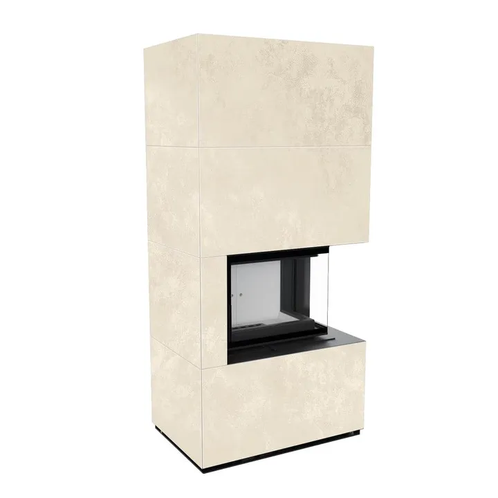 Камін Kratki FLOKI BOX правий 8 kW Ø 160 в обудові з керамограніту OXIDE BIANCO