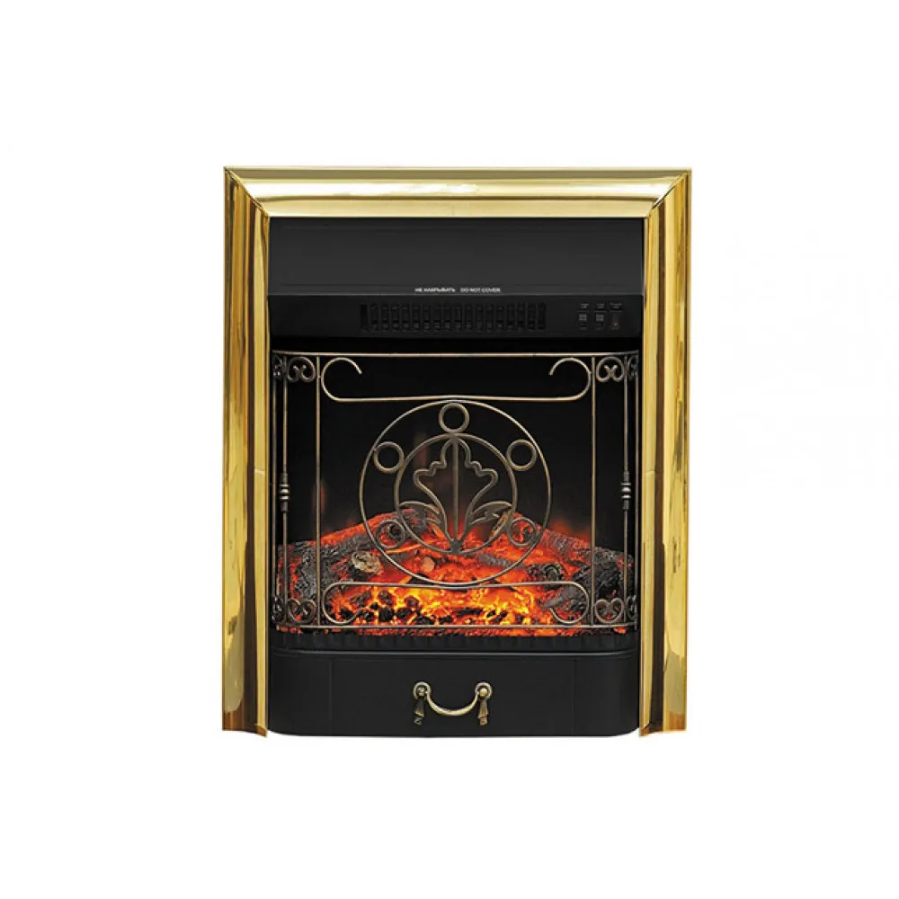 Электрокамин с обогревом, звуком и эффектом пламени декоративный Royal Flame Majestic FX Brass черный встроенный