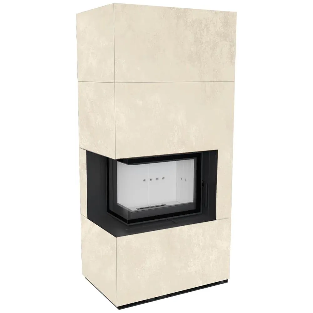 Камін Kratki FLOKI BOX лівий 8 kW Ø 160 в обудові з керамограніту OXIDE BIANCO