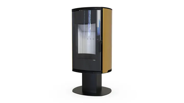 Польская печь на дровах до 90 м² стальная Defro Home ORBIS TOP золотая 9 кВт (1179х576х505 мм)