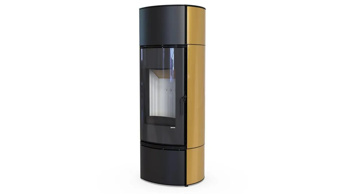 Польская печь на дровах до 90 м² стальная Defro Home ORBIS EXTENTO F золотая 9 кВт (1497х576х505 мм)