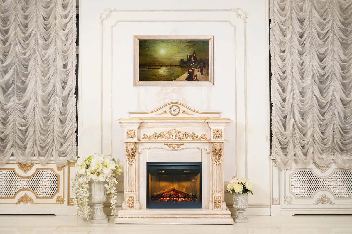 Камінокомплект електричний Dimplex IDaMebel LONDON білий з каміном Symphony DF2608