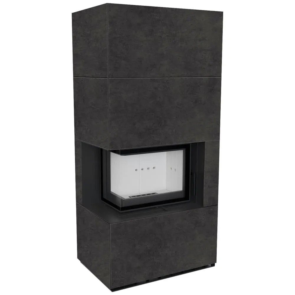 Камін Kratki FLOKI BOX лівий 8 kW Ø 160 в обудові з керамограніту FOKOS GRAFITE