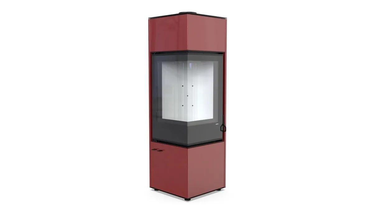 Польская печь на дровах до 90 м² стальная Defro Home QUADROOM LONG Красный 9 кВт 1450х450х450 мм