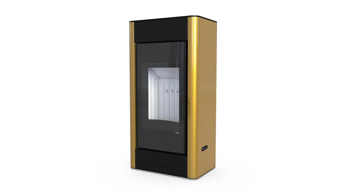 Польська піч на дровах до 90 м² сталева Defro Home SOLUM TOP золота 9 кВт (1150х600х400 мм)